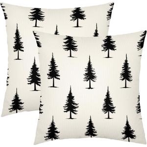 Black Pine Tree Pillow Covers 18X18 Inch Christmas Trees Neutral Rustic Forest Decorative Pillow Cases Set of 2 Winter Xmas Holiday Farmhouse Throw Pillows for Cushion Sofa Couch Outdoor