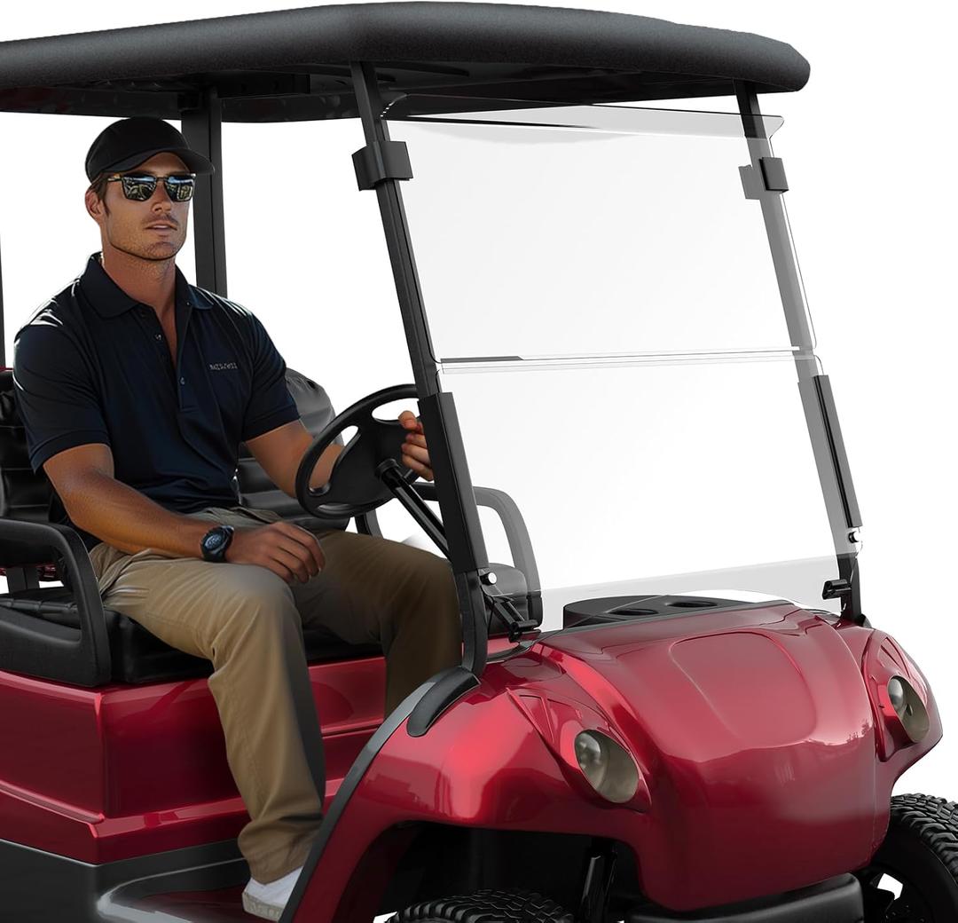 Golf Cart Windshield for Club Car Precedent 2004-Up,Foldable Windshield Replacement Clear Acrylic panel material firmly match Club Car Precedent.