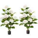 2pcs Artificial Hydrangea Artificial Trees 3ft Faux Hydrangeas Flower Tree with Pot for Front Porch Planters Decoration Outdoor Fake Silk Floral Plant for Home Patio Entrance Decor Indoor, White