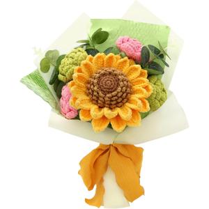 Crochet Flowers,Finished Bouquet Crocheted Cotton Thread Flowers, Handmade Crochet Rose Tulip Fern Leaf as a Gift for Lover, Friends. Artificial Flower (Brown&Green)