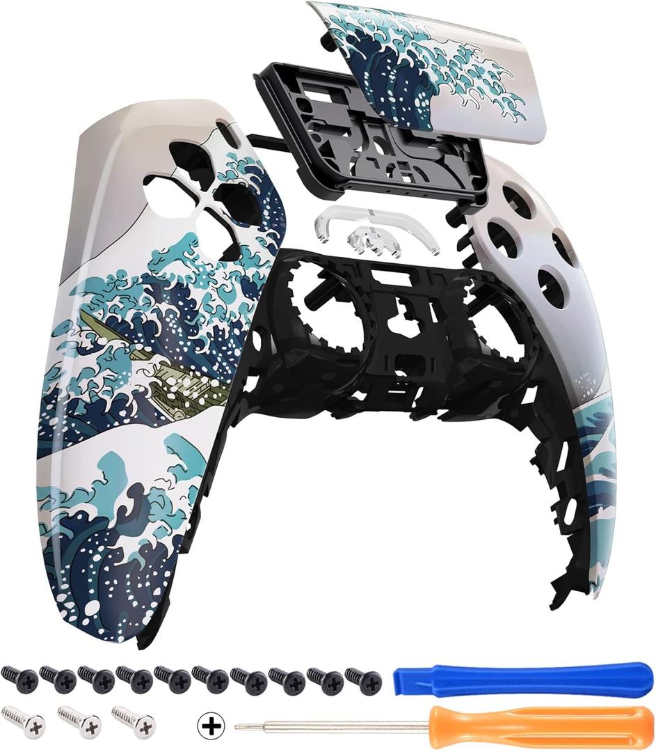 eXtremeRate The Great Wave Touchpad Front Top Shell Compatible with ps5 Controller BDM-010 020 030 040 050, DIY Replacement Shell Custom Touch Pad Cover Compatible with ps5 Controller