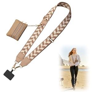 CUEDM Cell Phone Lanyard Crossbody, Adjustable Cell Phone Strap with Detachable Wristlet, Clip and Go Strap for Phone with Wallet Crossbody
