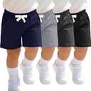 4 Pack Toddler Boys Cotton Shorts Baby Boys Pull On Elastic Waist Shorts Toddler Solid Summer Pants with Pockets, 2T