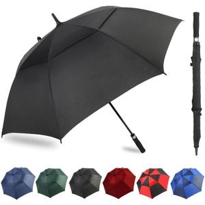 Automatic Open Extra Large Golf Umbrella Windproof Heavy Duty Large Umbrellas for Rain, Oversize Double Canopy Vented Stick Umbrellas for Golf and Outdoor Sports (68 Inch, Black)