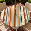 Outdoor Tablecloth with Umbrella Hole and Zipper Fits 32-36" Tables | Waterproof Round Fitted Tablecloth with Elastic Edge, Wipeable Outdoor Table Cover for Patio, Garden, Picnic