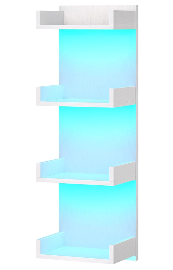 HOOBRO Floating Wall Shelves with LED Lights, Floating Shelf Wall Mounted for Storage, Vertical Display Stand, Modern Column Rack, for Bedroom, Livingroom, 4-Tier, 35.8 Inches, White, WT41DBJ01