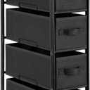 MAX Houser 4 Drawer Narrow Dresser Fabric Storage Tower Vertical Slim Storage Chest Organizer Nightstand Side/ End Table Small Standing Organizer Removable Drawers Wood Top for Bedroom, Bathroom (Black)