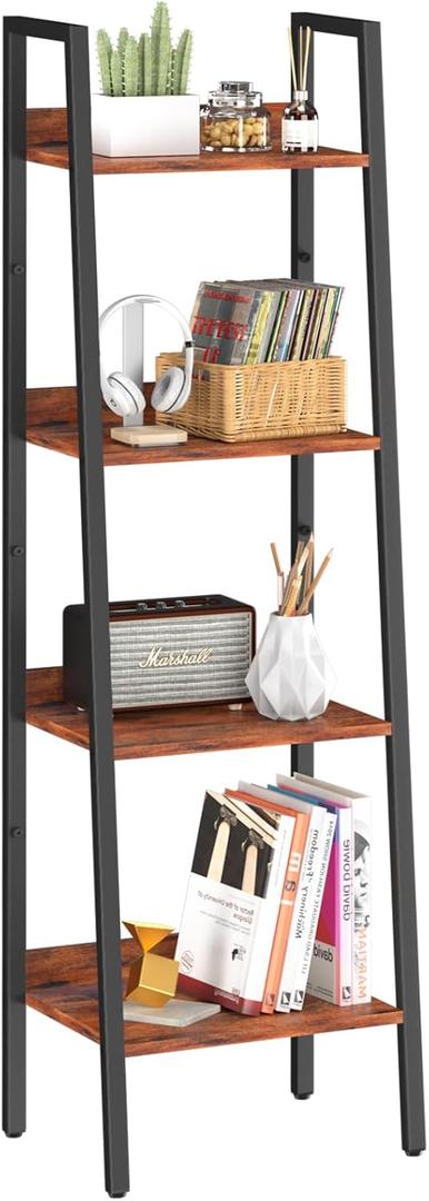 Yoobure Ladder Shelf, 4 Tier Tall Ladder Bookshelf Corner Shelf, Industrial Book Shelf Ladder Bookcase Narrow, Standing Storage Shelves Display Shelf for Bedroom Living Room Office Kitchen Bathroom (Berry Brown)