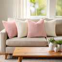 Mecatny Corduroy Summer Decorative Throw Pillow Covers 18x18 Set of 2 for Sofa Living Room, Soft Neutral Boho Couch Pillow Covers for Home Decor, Cream White