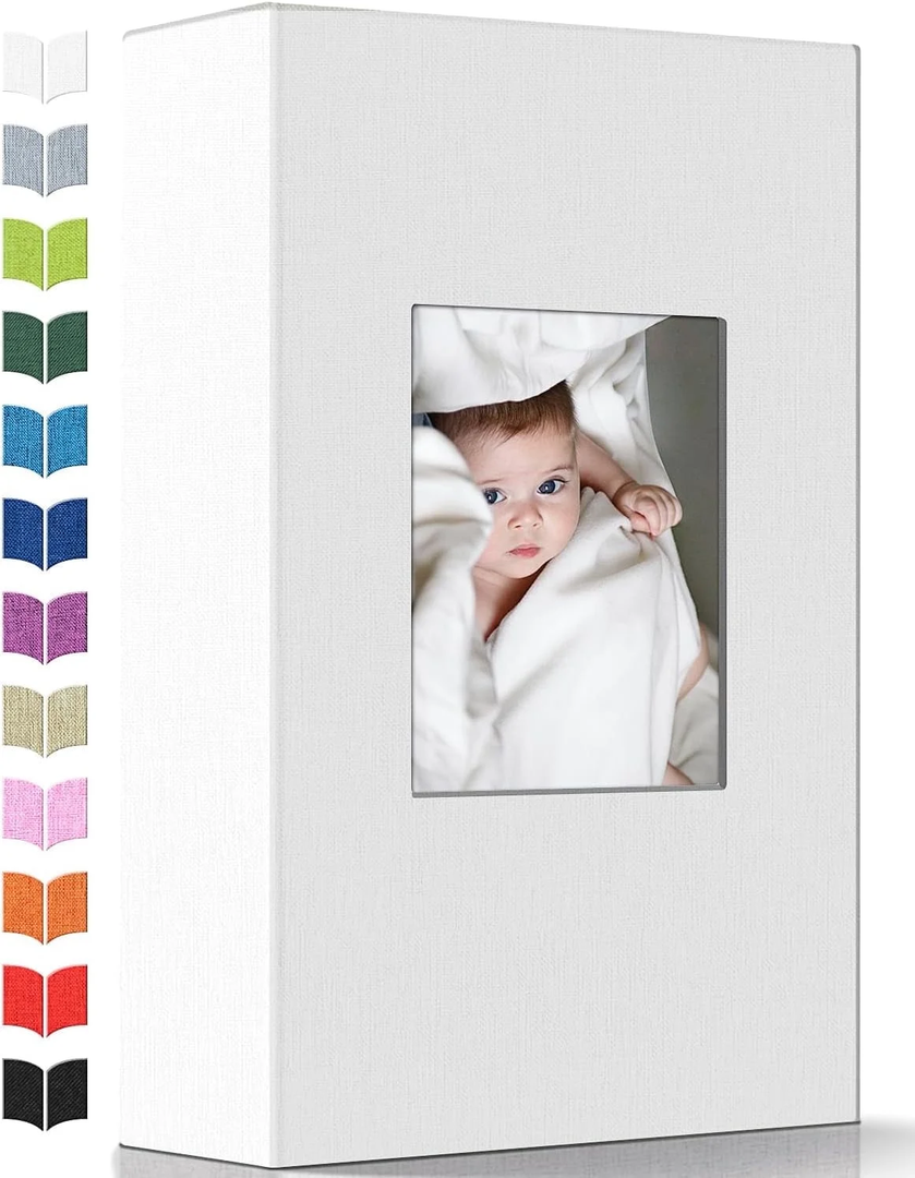 Photo Album 4x6 360 Photos, Large Capacity Linen Cover with Front Window, 4 x 6 Picture Album, 360 Photos 4x6 Photo Album Book for Wedding Kids Travel Family Baby Pictures (White) 2PCS