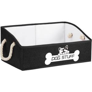 Collapsible Fabric Dog Toy Box and Storage Bin With Handle - Trapezoid Basket Chest Organizer for Pet Toys, Blankets and Accessories, Black