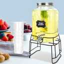 2 Gallon Glass Drink Dispensers For Parties,Beverage Dispensers With Stand And 100% Leakproof Stainless Steel Spigot.Glass Water Jug Dispenser,Lemonade Dispenser,Mason Jar.