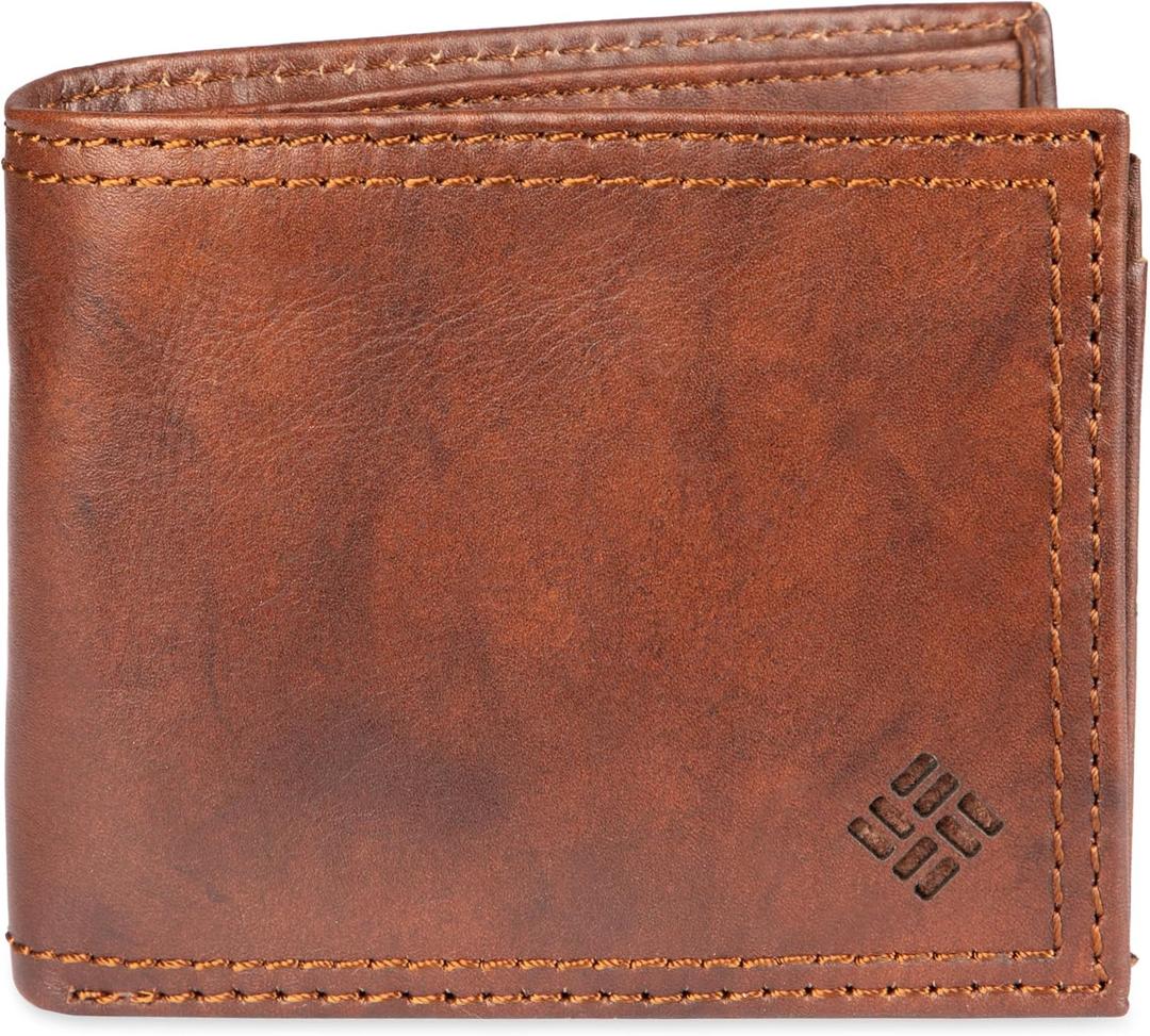 Columbia Men's Everyday Bifold Wallet-Multiple Card Slots, Id Window (Light Brown)