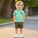 xueteox Toddler Boys Casual Shirt Set, Short Sleeve Top and Shorts 2-Piece Summer Outfit for Kids. (Green)