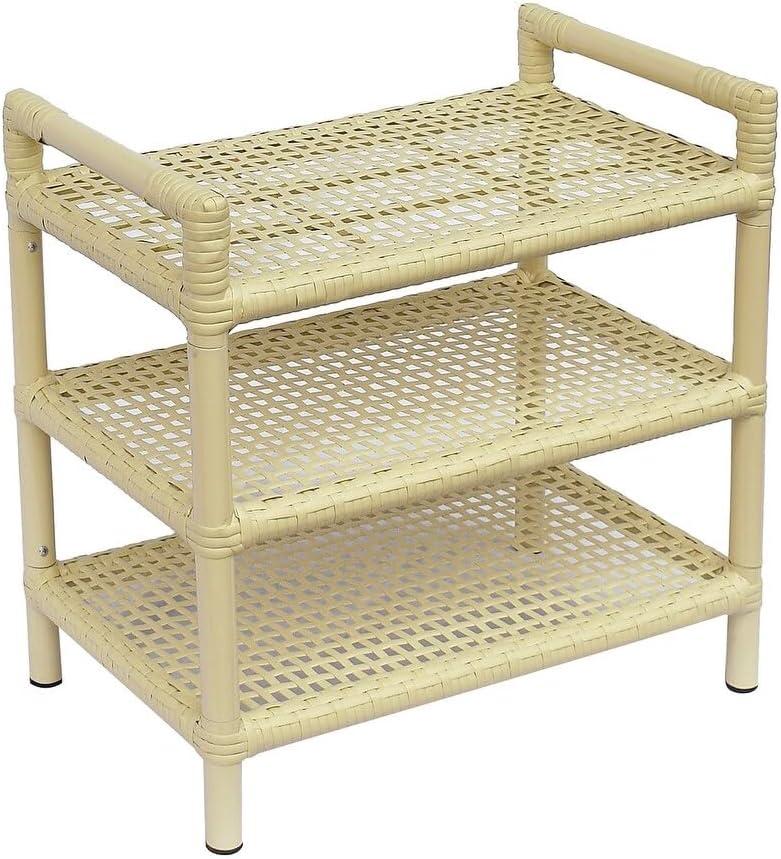 Fangflower 3-Tier Storage Rack, Durable Handmade Multilayer Shelves, Multipurpose Shelf Display Rack for Living Room, Kitchen, Bathroom, Balcony, Wicker Baskets Style (Beige)