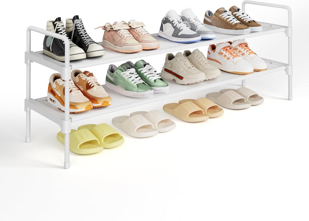 Kitsure Shoe Rack - 2-Tier Long Shoe Organizer with Handles & Non-Slip Feet, Rust-Resistant Metal Shoe Rack for Closet, Entryway, Bedroom, Living Room, 36.1" Wide - 2 Tiers, White