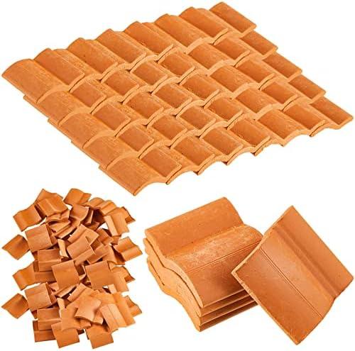 Charniol Miniature Roof Tiles Model Building Set Dollhouse Shingles Clay Roof Tiles for Model Fake Landscape Accessories for Crafts Project Shed DIY Kitchen Garden Diorama Roofing, Set of 2