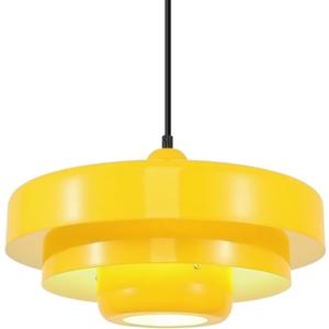 Mid Century Yellow Flush Mount Pendant Light, 3-Layer Metal Industrial Chandelier for Kitchen Island, Dining Room, Foyer, Retro Vintage Ceiling Light Fixture