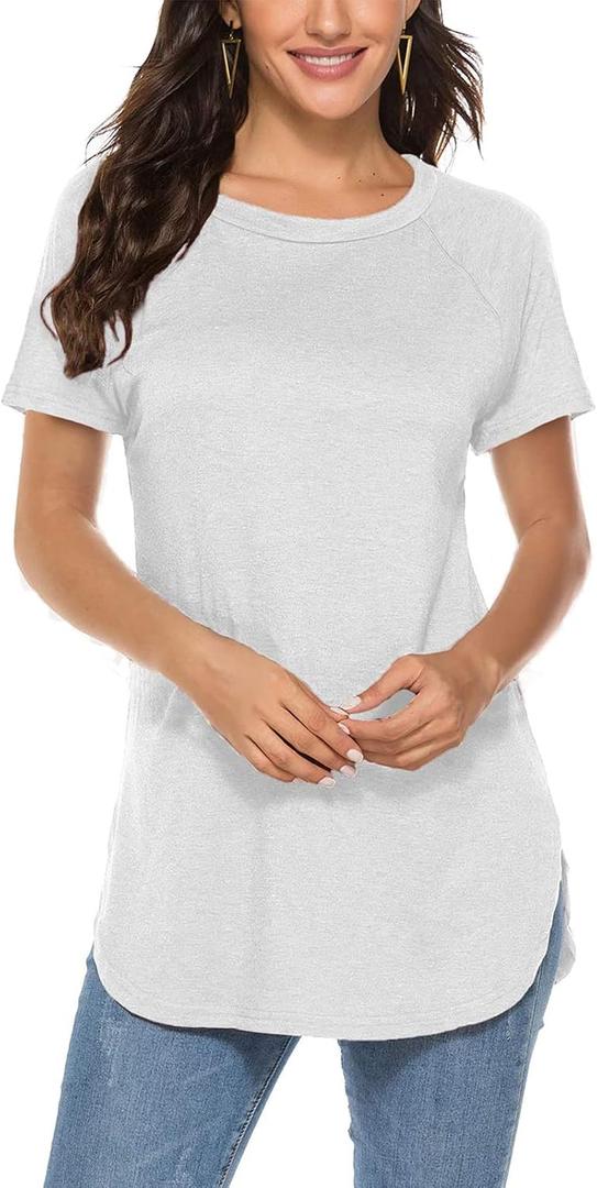Newchoice Women's Casual Batwing Long Sleeve T Shirt Round Neck Basic Loose Tunic Tops (XX-Large, Y-white)