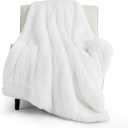 Bedsure Fuzzy Sherpa Faux Fur Twin Blanket White Cozy Gifts for Women Men, Soft Fleece Plush Warm Minky Thick Blanket Twin Size for Bed, Couch, Room Decor Dorm Essentials White Decor Gifts, 60x80