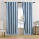 DUALIFE Extra Long 132 Inch Linen Blackout Curtains 2 Panels, Rod Pocket/Back Tab/Hook Belt Full Light Blocking Shade Curtains for Sliding Glass Door,50 Wide x 132 Length 11 FT, Dusty Blue