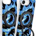 Loheckle for iPhone 17e/16e Case with Stand- Compatible with MagSafe Women Girls Cute Clear Girly Aesthetic Unique Design Soft TPU Magnetic Ring Phone Cover for Apple 17e/16e, Blue Cat