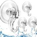 Quntis Suction Cup Hooks 4 Pack, Multi-Purpose Clear Shower Suction Hooks Waterproof Heavy Duty Wreath Hanger for Bathroom, Window, Towel, Shower Wall, Tile, Glass Door, Camper (Transparent)