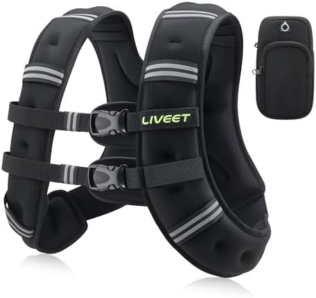 Liveet Weighted Vest, 5 10 15 20 25 30 lbs Weighted Vest for Women Men, Weight Vest with Reflective Strips Adjustable Buckle Straps for Walking Running Strength Training Cardio Workout
