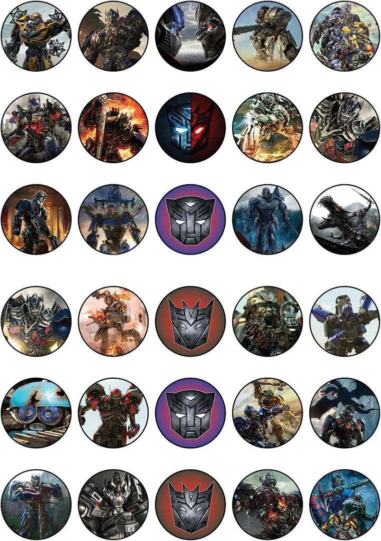 ENDLESS CHOICES 30 x Edible Cupcake Toppers 30x Robot Treasures Themed Collection of Edible Cake Decorations | Uncut Edible on Wafer Sheet, 7.8 inches by 0.2 inches