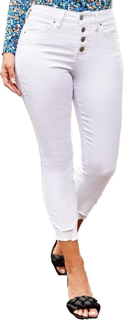Royalty for Me Women's Royalty for Me Women's Petite 4 Button Skinny Ankle Sustainable Jean (White)