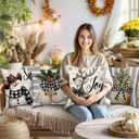 Rustic Christmas Holiday Throw Pillow Covers 18x18 Couch Cushion Covers, Pastel Country Striped Decorations for Porch Home, Xmas Reindeer Tree Snowman Farmhouse Pillow Cases Winter Decor Set of 4