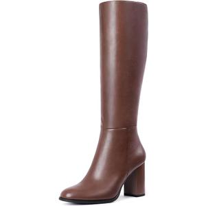 Knee High Boots for Women Chunky Low Heel Fashion Round Toe Tall Boots, Size 7.5