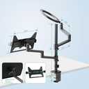 WALI Laptop Desk Mount, Laptop Stand for Desk with 10" LED Ring Light 3 Color&10Brightness, Height Adjustable Monitor Stand for 17-32" Monitor 12-17 Laptops Home Office Online