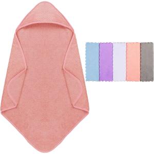 Orighty Baby Hooded Towel with Five Washcloths, 28 x 28 Inch Super Soft Bath Towel with Hood for Babies, Infant, Newborn Essential - Ideal Baby Stuff Registry for Boys and Girls (Pink) (1 Pack)
