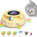 ORSDA Cat Toys 2-in-1 Interactive Cat Toys for Indoor Cats, Automatic Cat Toy Balls, Ambush Feather Kitten Toys with 6pcs Feathers, Dual Power Supplies, Adjustable Speed, Auto On/Off (Butter Yellow)