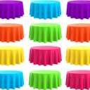 Oudain Round Tablecloth 84 Inch Premium Plastic Table Cloth Disposable Table Covers Waterproof Tablecloths for Party Dinner Birthday Camping Picnic (Bright Color, 12 Pack)
