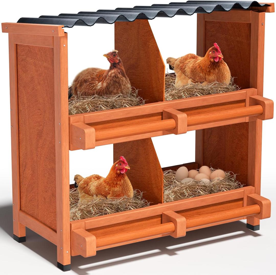 Chicken Nesting Boxes,4 Compartments Wooden Nesting Boxes for Chickens,Laying Nest Boxes for Hens Ducks Poultry Protect Eggs Chicken Coops Easy Egg Collection (4 BOXS)