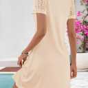 MEROKEETY Women's Summer Short Lace Sleeve T Shirt Dress Casual Crew Neck Pleated Front Shift Dresses (Black, XL)