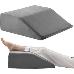 Bedluxe Leg Elevation Pillows, Leg Pillows for Sleeping, Cooling Gel Memory Foam Top, Wedge Pillow for Legs, Leg Wedges for Circulation, Swelling, After Surgery - Removable Cover (8 Inch, Dark Grey) (22x24+8)