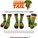 I'D RATHER BE CHASING Funny Mens Socks, Hunting & Fishing Gifts for Men, Fun Hunt Fish Crew Sock, Hunters Fishermen Gift (Green)