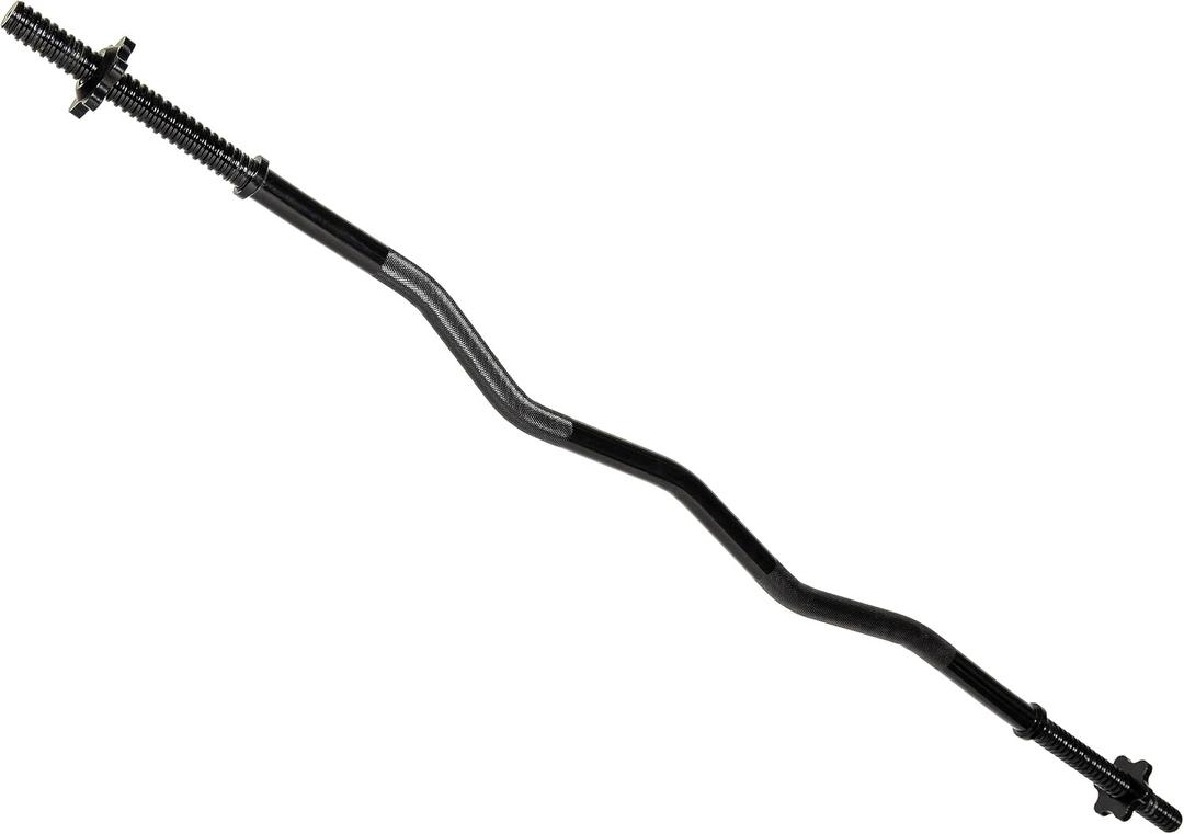 Signature Fitness Standard Threaded Curl Barbell Curl Bar with Collars, 48 inch, Black