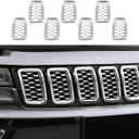 RT-TCZ 7PCS Front Grill Mesh Inserts,Rings Covers Inserts Kit for 2017 2018 2019 2020 2021 Jeep Grand Cherokee Not fit for SRT, Trackhawk & 2021 Grand Cherokee L (Chrome Mesh)