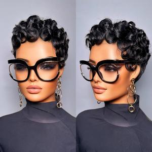 Pink Planet Pixie Cut Wigs Human Hair for Black Women Short Pixie Cut Wigs Lightweight Glueless Natural Black Layered 100% Real Human Hair Wig (025-1B)