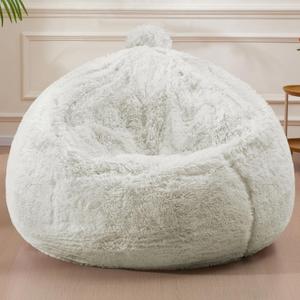 Stuffed Animal Storage Bean Bag (Cover Only), Adult Bean Bag Chair Covers Machine Washable, White Bean Bag Chair Without Filler Included