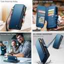 Defencase for iPhone 16E/17E Case Wallet with RFID Blocking Card Holder Slots for Women, Elegant PU Leather Magnetic Snap Flip Wristlet Strap Zipper Wallet Phone Cases for iPhone 17e & 16e, Dark Blue