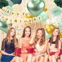 Sage Green Birthday Decorations - Green Party Decorations for Women Girls with Happy Birthday Banner, Balloons,Hanging Swirls, Pom Poms, Balloons for Party Decor (Gold and Green)