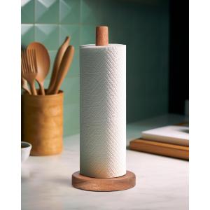 KitchLife Acacia Wooden Paper Towel Holder Countertop - Freestanding Paper Towel Dispenser Stand Organizer with Anti-Skid Base