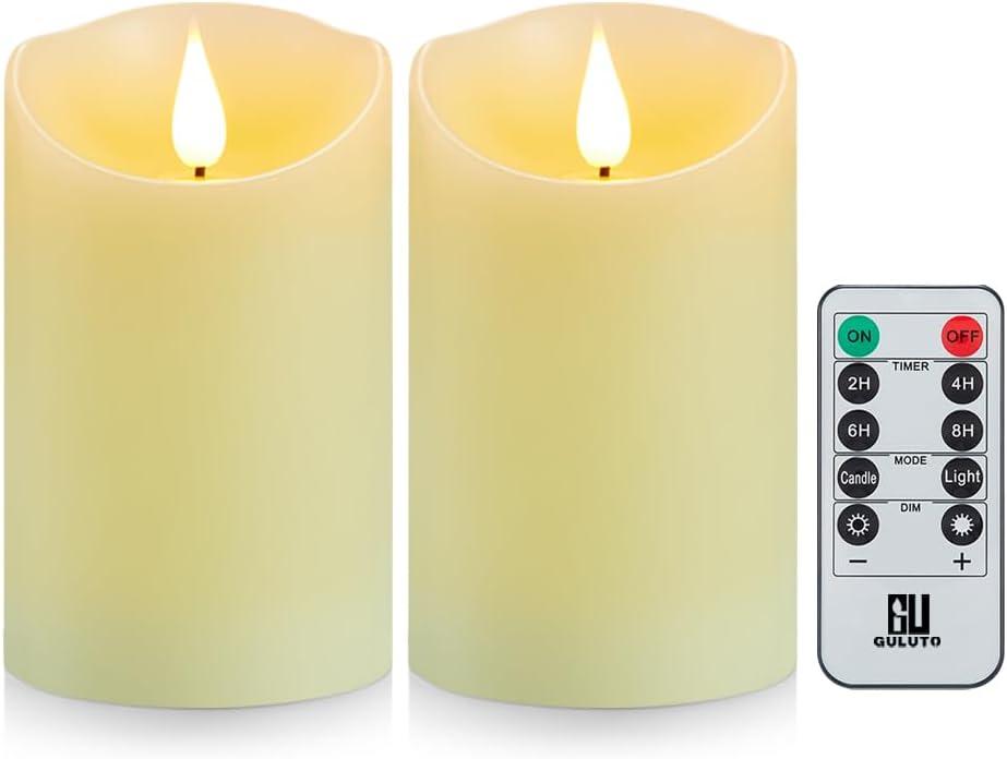 Flameless Candles, Battery Operated Candles with Remote and Timer, 3" x 4", Set of 2, LED Candles Flickering Electric Pillar Candles, Ivory Real Wax for Home Wedding Birthday Decoration