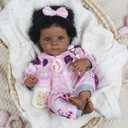 WOOROY Realistic Reborn Baby Doll Black Girl 18 Inch African American Newborn Baby with Soft Body, Lifelike Handmade Real Life Adorable Gift with Accessories for Kids Age 3+