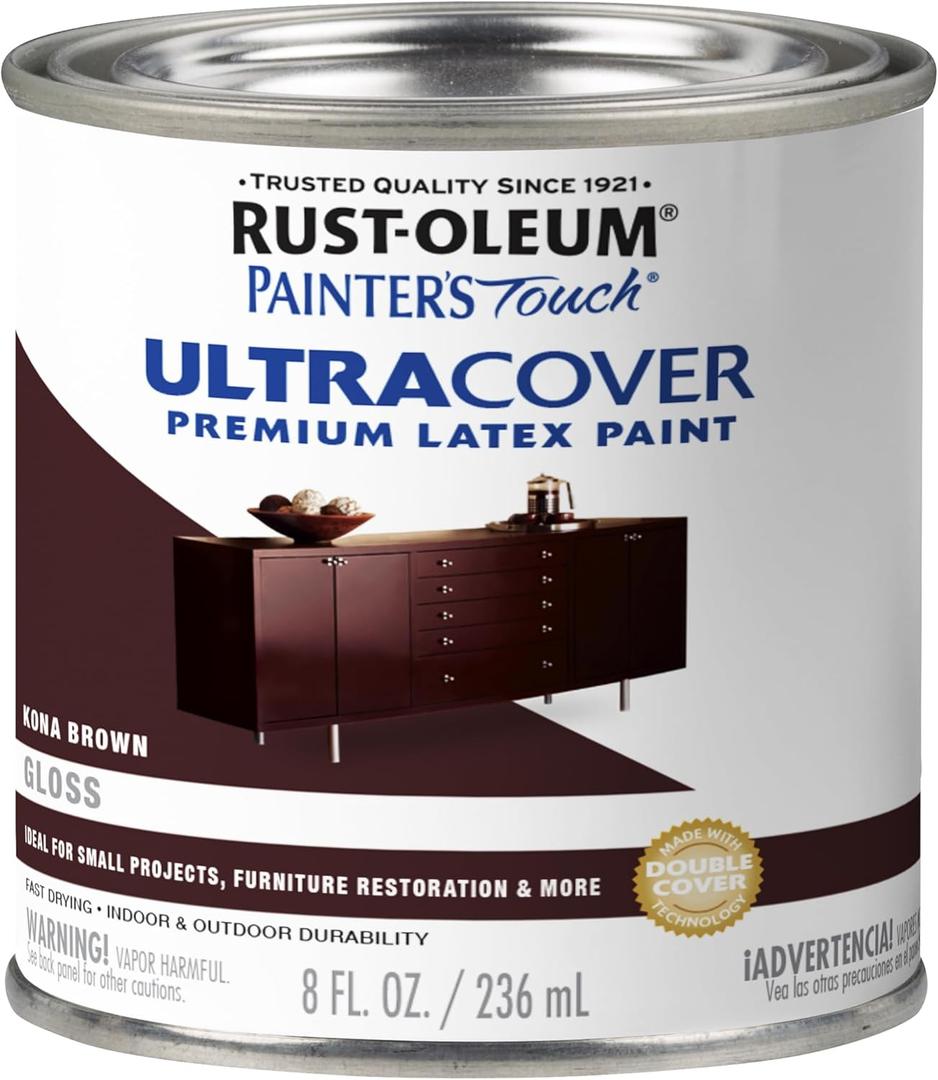 Rust-Oleum 1977730 Painter's Touch Latex Enamel Paint, Half Pint, Gloss Kona Brown, 8 Fl Oz (Pack of 1)